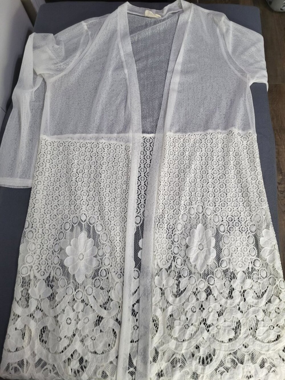 EMBER Women's LG Sheer Boho Kimono Open Cardigan Lace Beach Feminine Coastal